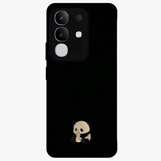 Midnight Panda Love Glass Case showing flat back view with cute panda themed artwork and glossy glass finish.