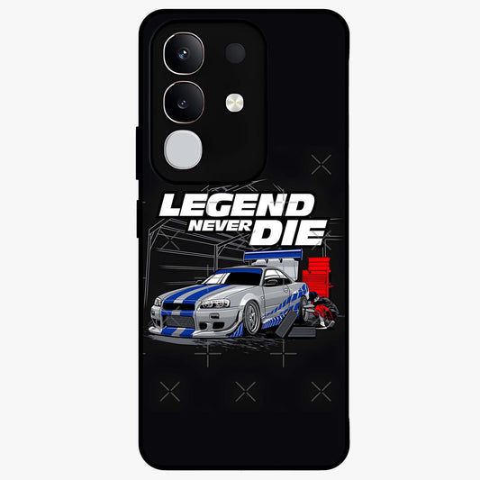 Midnight Racing Legacy Glass Case showing flat back view with sleek racing inspired artwork and glossy glass finish.