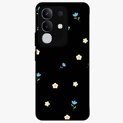 Minimalistic Blue With White Flower Pattern Glass Case showing flat back view with blue background and white flower pattern and glossy glass finish.
