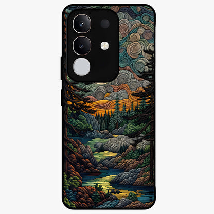 Moonlight Forest Dream Glass Case showing flat back view with mystical forest moonlight artwork and glossy glass finish.