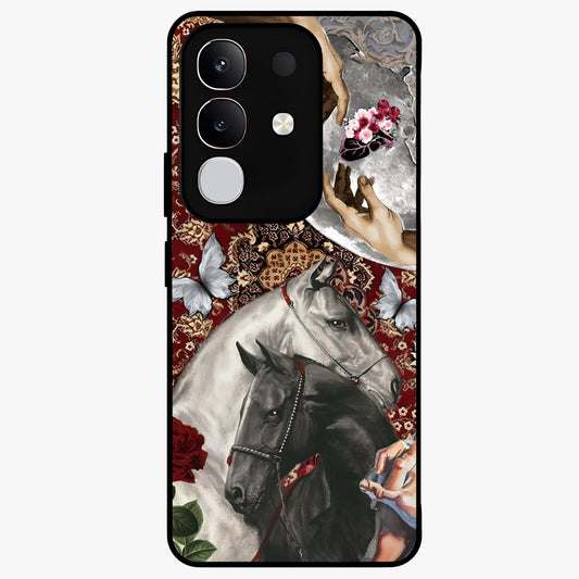 Moonlit Royal Stallion Glass Case showing flat back view with majestic horse under moonlight artwork and glossy glass finish.