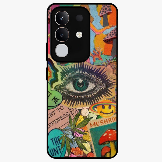 Mystic Eye Wonderland Glass Case showing flat back view with mystical eye themed artwork and glossy glass finish.