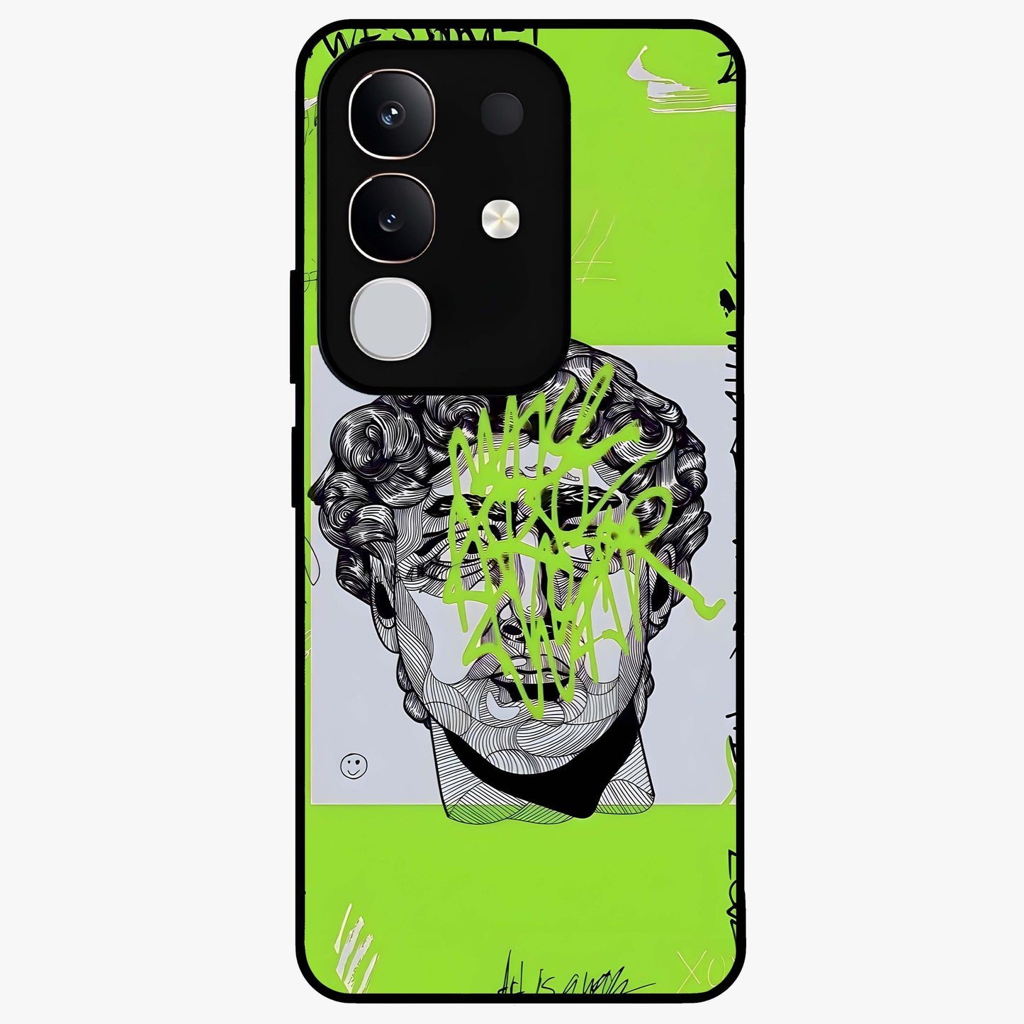 Neo Graffiti Rebellion Glass Case showing flat back view with vibrant graffiti artwork and glossy glass finish.