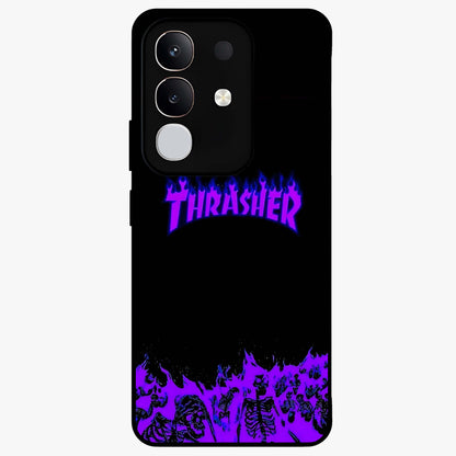 Neon Flame Riot Glass Case showing flat back view with neon flame artwork and glossy glass finish.