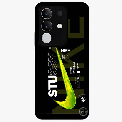 Neon Street Edition Glass Case showing flat back view with neon street style artwork and glossy glass finish.