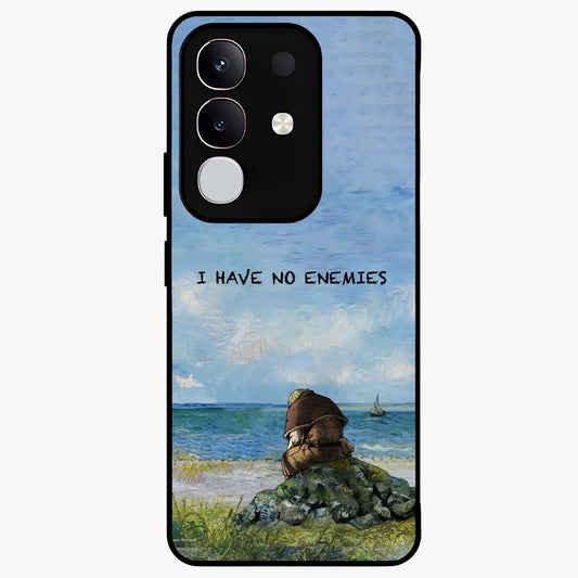 Peace Beyond War Glass Case showing flat back view with symbolic peace themed artwork and glossy glass finish.