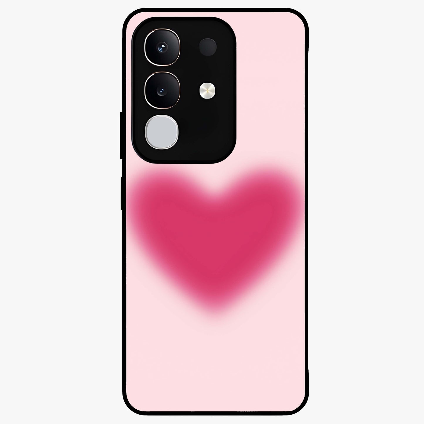 Pink Aura Heart Glass Case showing flat back view with glowing heart artwork and glossy glass finish.