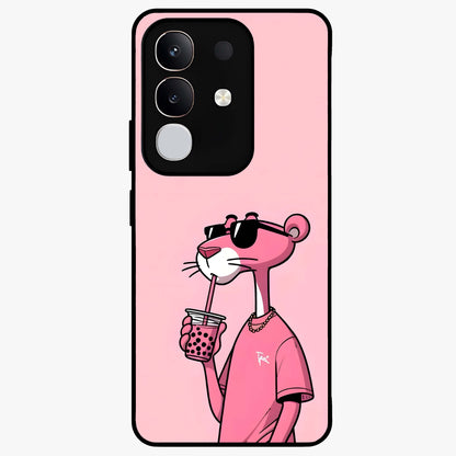 Pink Panther Glass Case showing flat back view with iconic pink panther artwork and glossy glass finish.