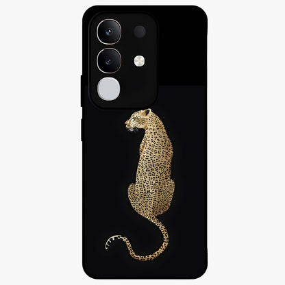 Regal Leopard Glass Case showing flat back view with bold leopard artwork and glossy glass finish.