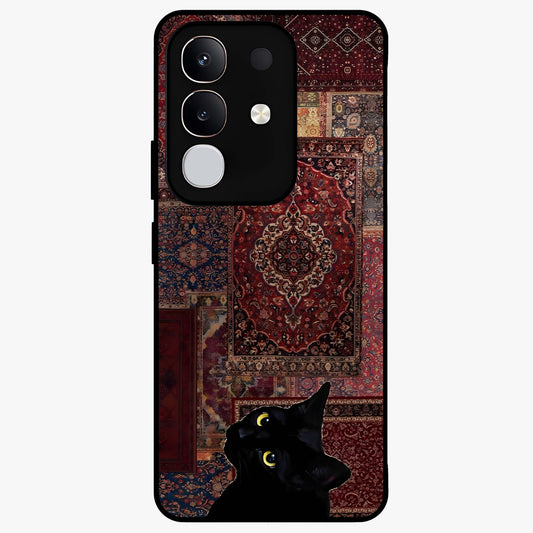 Regal Magic Cat Apple Glass Case showing flat back view with magical cat artwork holding apple and glossy glass finish.