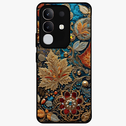Royal Jewel Garden Glass Case showing flat back view with decorative floral garden artwork and glossy glass finish.