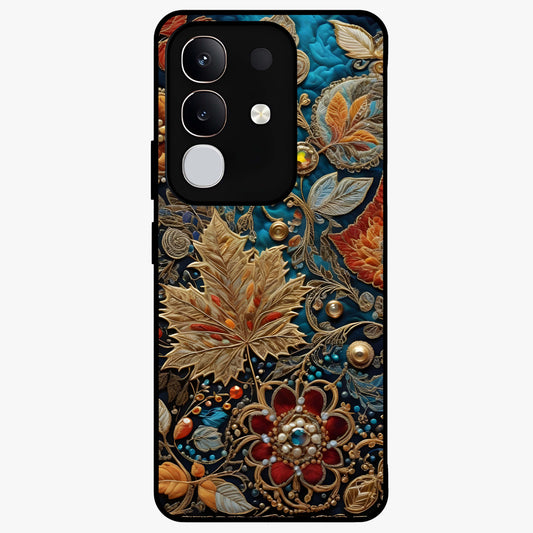 Royal Jewel Garden Glass Case showing flat back view with decorative floral garden artwork and glossy glass finish.