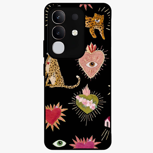 Sacred Jungle Heart Glass Case showing flat back view with jungle inspired heart artwork and glossy glass finish.