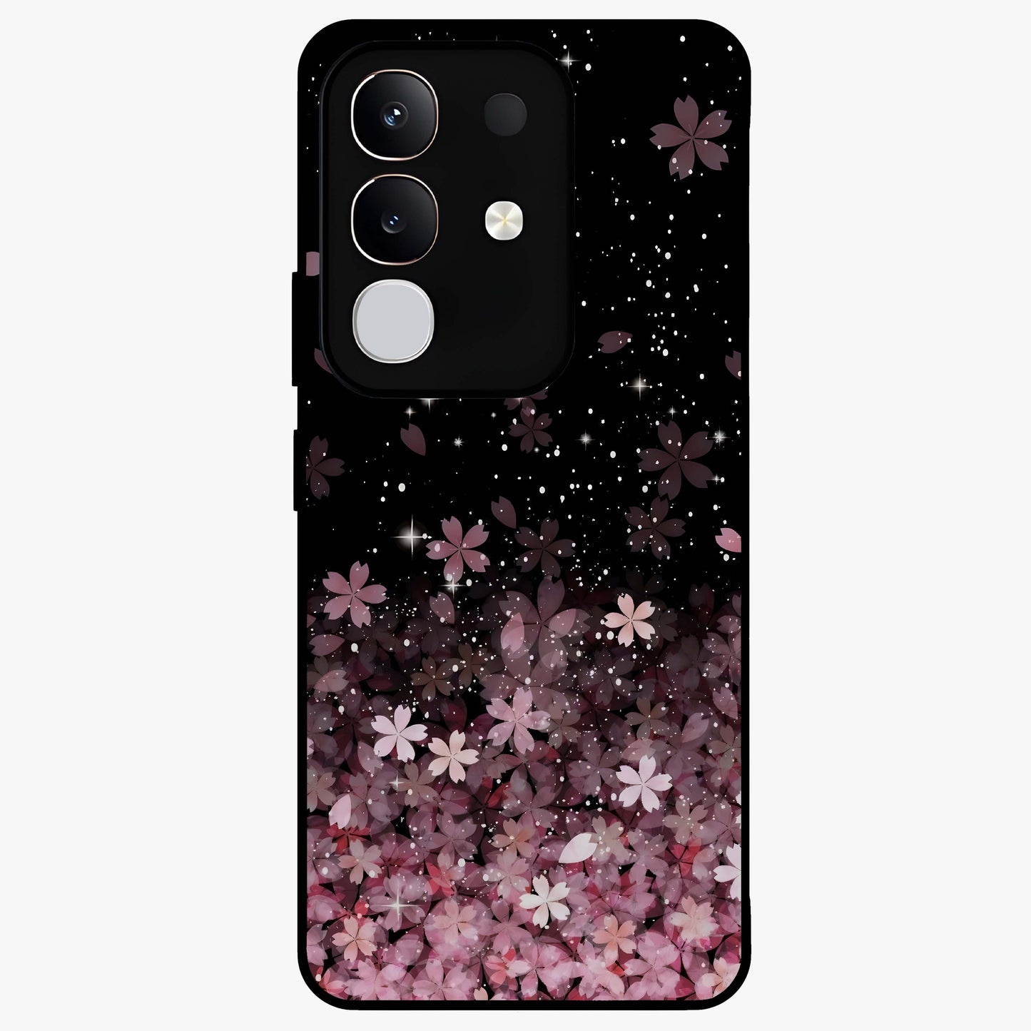 Small Starry Flowers Glass Case showing flat back view with delicate starry floral artwork and glossy glass finish.