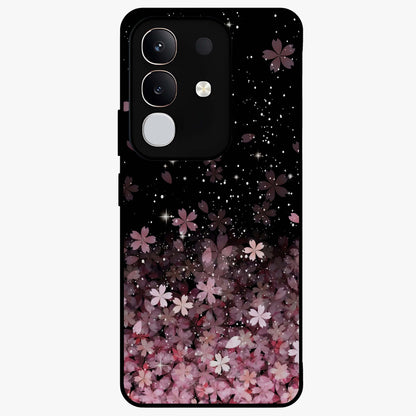Small Starry Flowers Glass Case showing flat back view with delicate starry floral artwork and glossy glass finish.