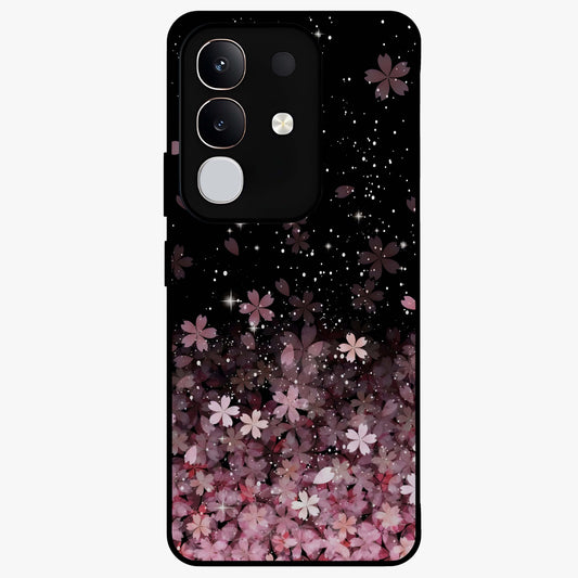 Small Starry Flowers Glass Case showing flat back view with delicate starry floral artwork and glossy glass finish.