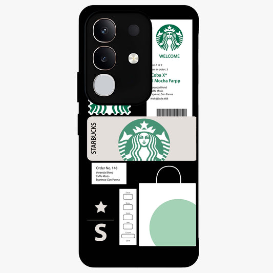 Starbucks Mocha Glass Case showing flat back view with coffee inspired artwork and glossy glass finish.