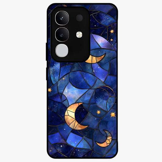 Starlit Sky Tapestry Glass Case showing flat back view with decorative starry sky tapestry artwork and glossy glass finish.