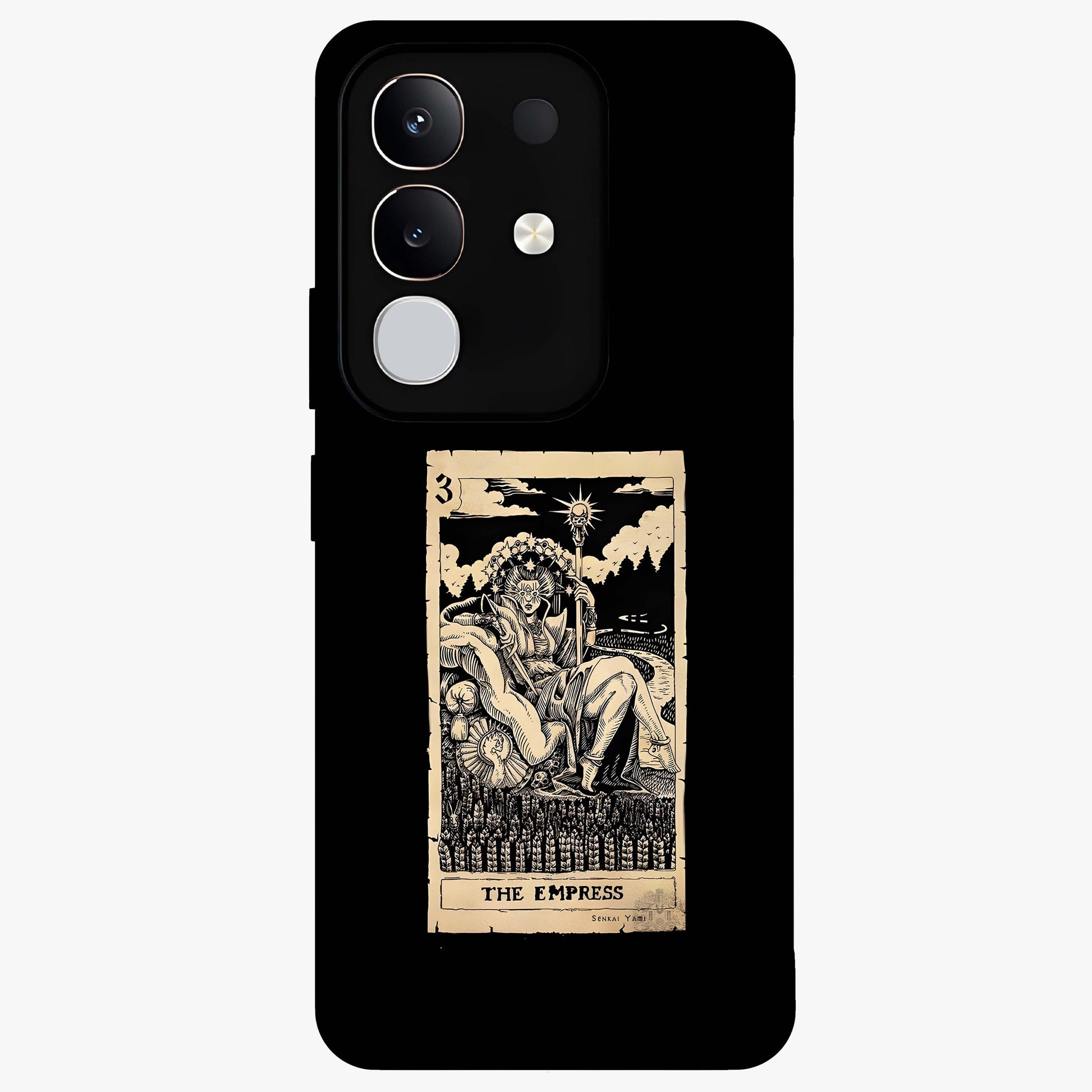 The Empress Glass Case showing flat back view with regal feminine artwork and glossy glass finish.