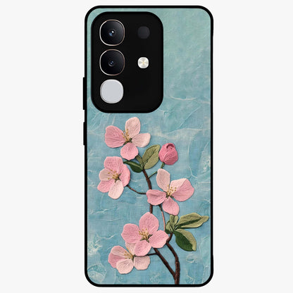 Threaded Blossom Breeze Glass Case showing flat back view with delicate blossom artwork and glossy glass finish.