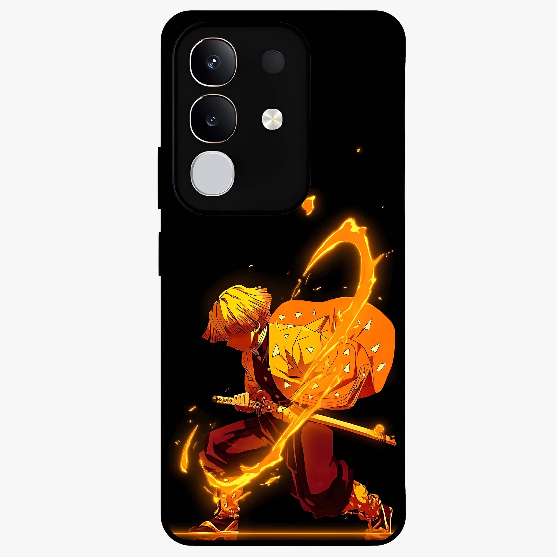 Thunder Flame Execution Glass Case showing flat back view with powerful flame and lightning artwork and glossy glass finish.