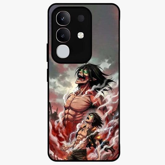 Titan Awakening Fury Glass Case showing flat back view with powerful titan inspired artwork and glossy glass finish.