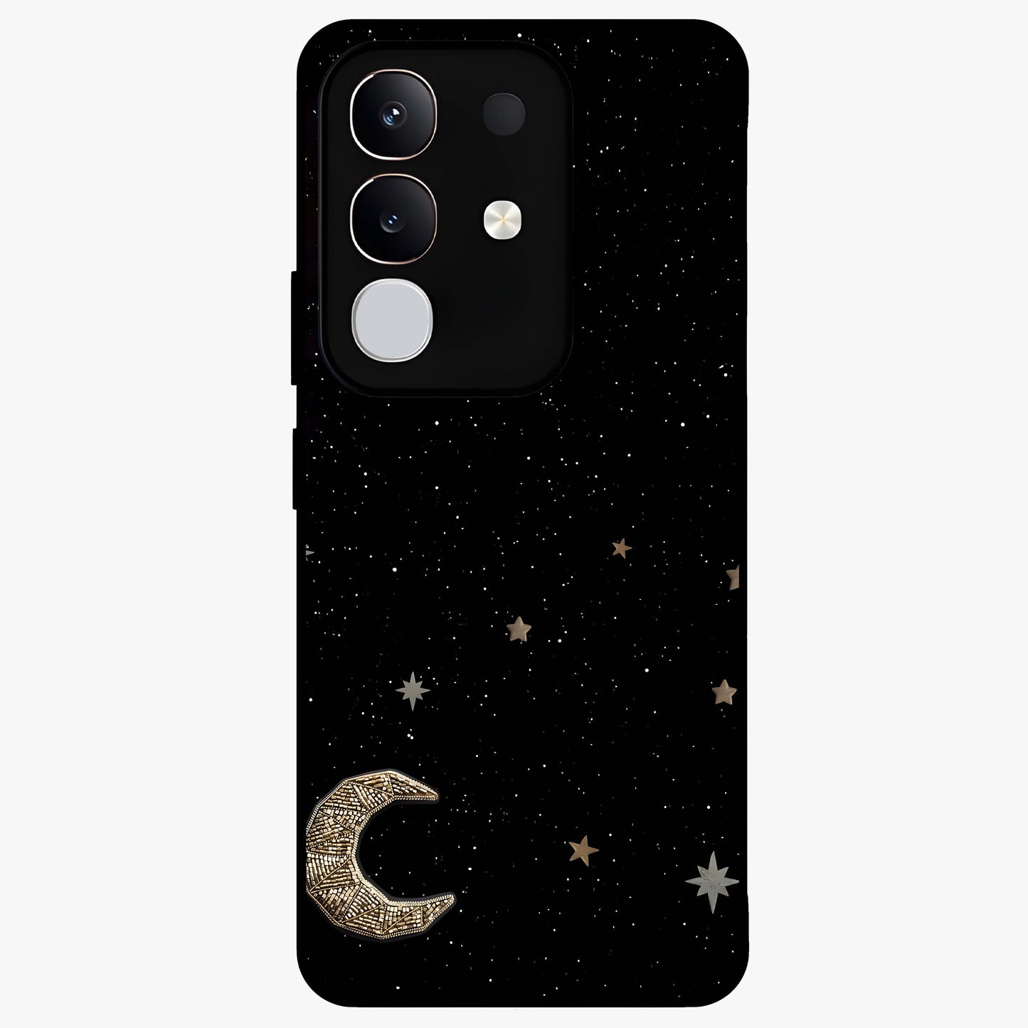 Twinkle Star With Half Moon Glass Case showing flat back view with star and half moon artwork and glossy glass finish.