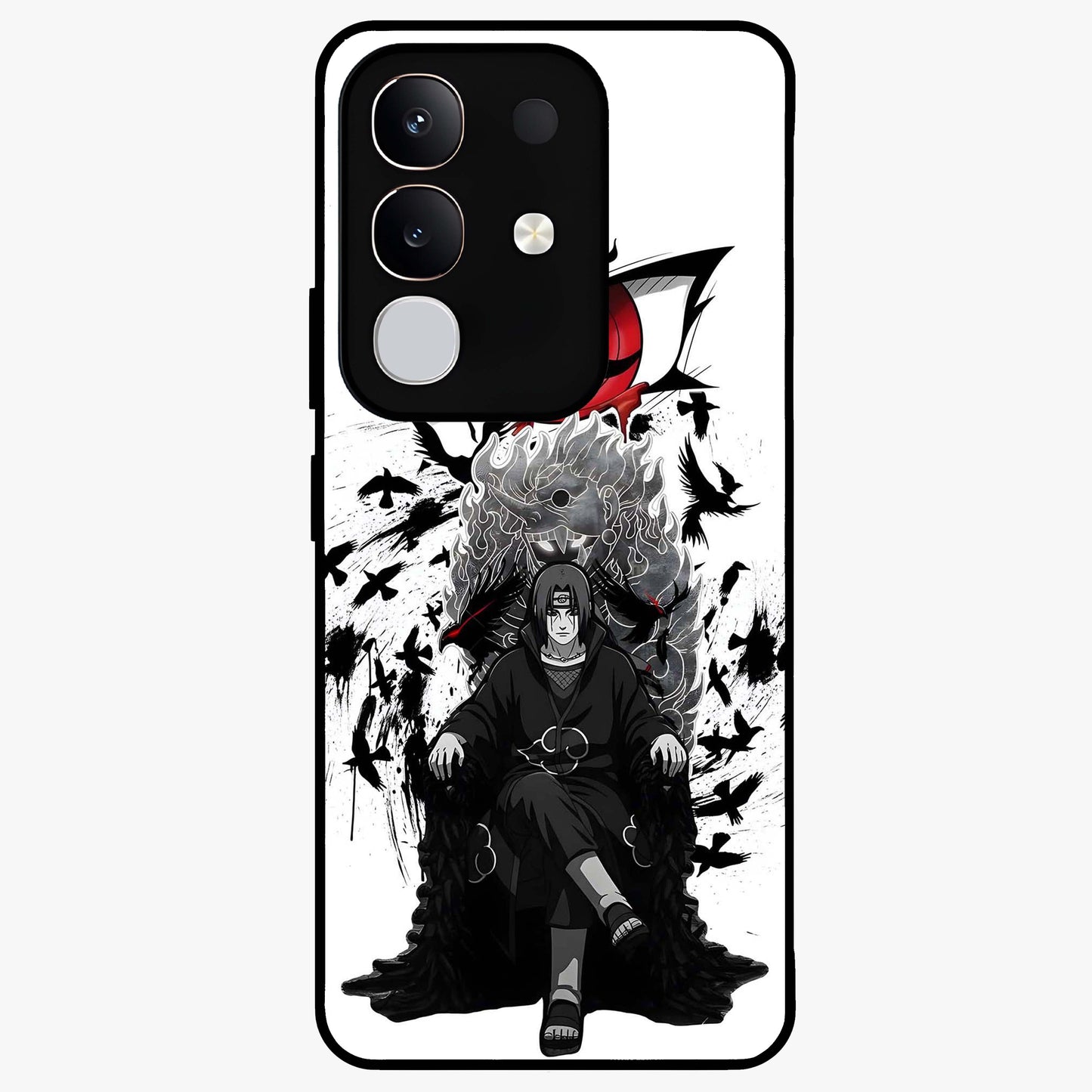 Uchiha Shadow Throne Glass Case showing flat back view with cosmic underwater themed artwork and glossy glass finish.