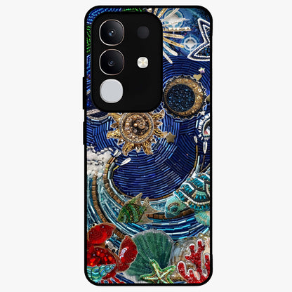 Universe Underwater Spark Glass Case showing flat back view with cosmic underwater themed artwork and glossy glass finish.