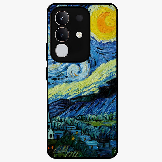 Van Gogh Art Glass Case showing flat back view with classic painterly artwork inspired by Van Gogh style and glossy glass finish.