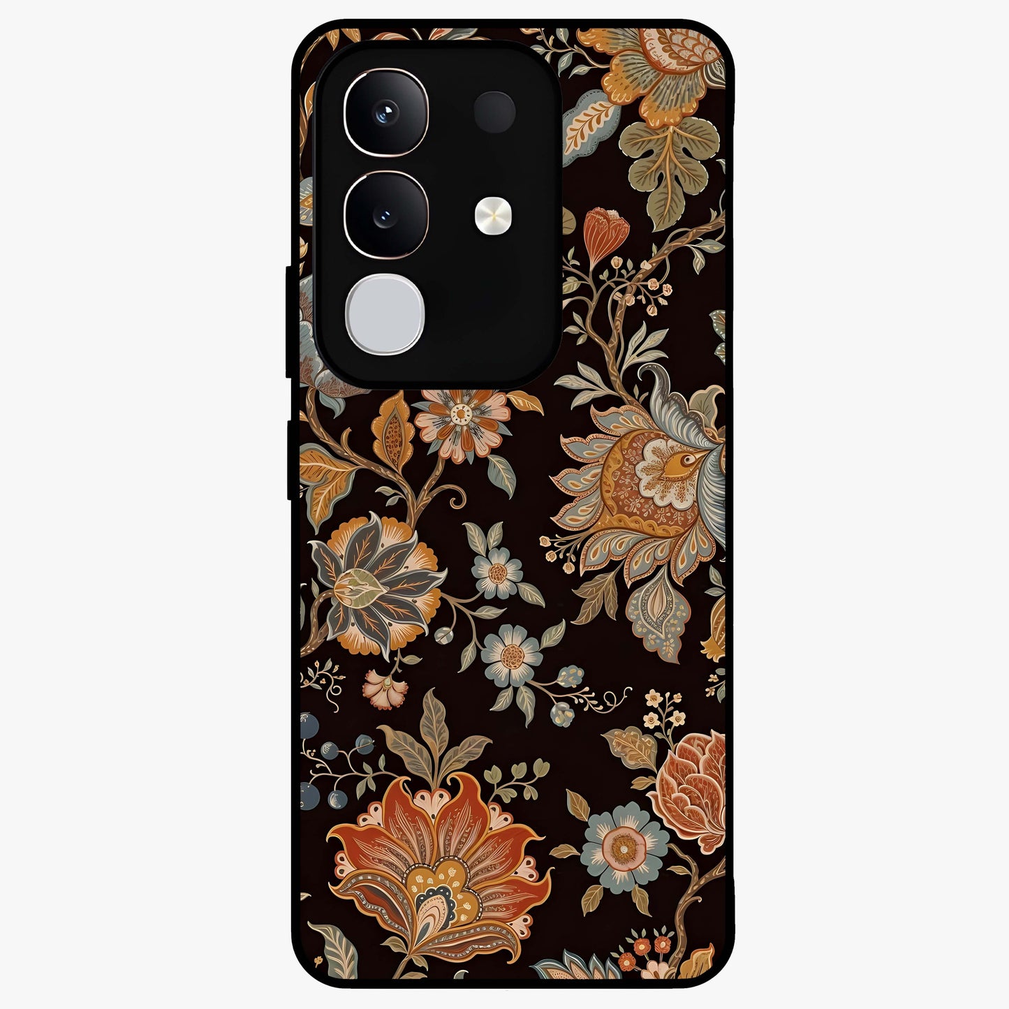 Vintage Floral Dream Glass Case showing flat back view with classic floral artwork and glossy glass finish.