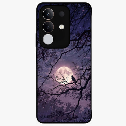 Whispering Moon Silence Glass Case showing flat back view with serene moon themed artwork and glossy glass finish.