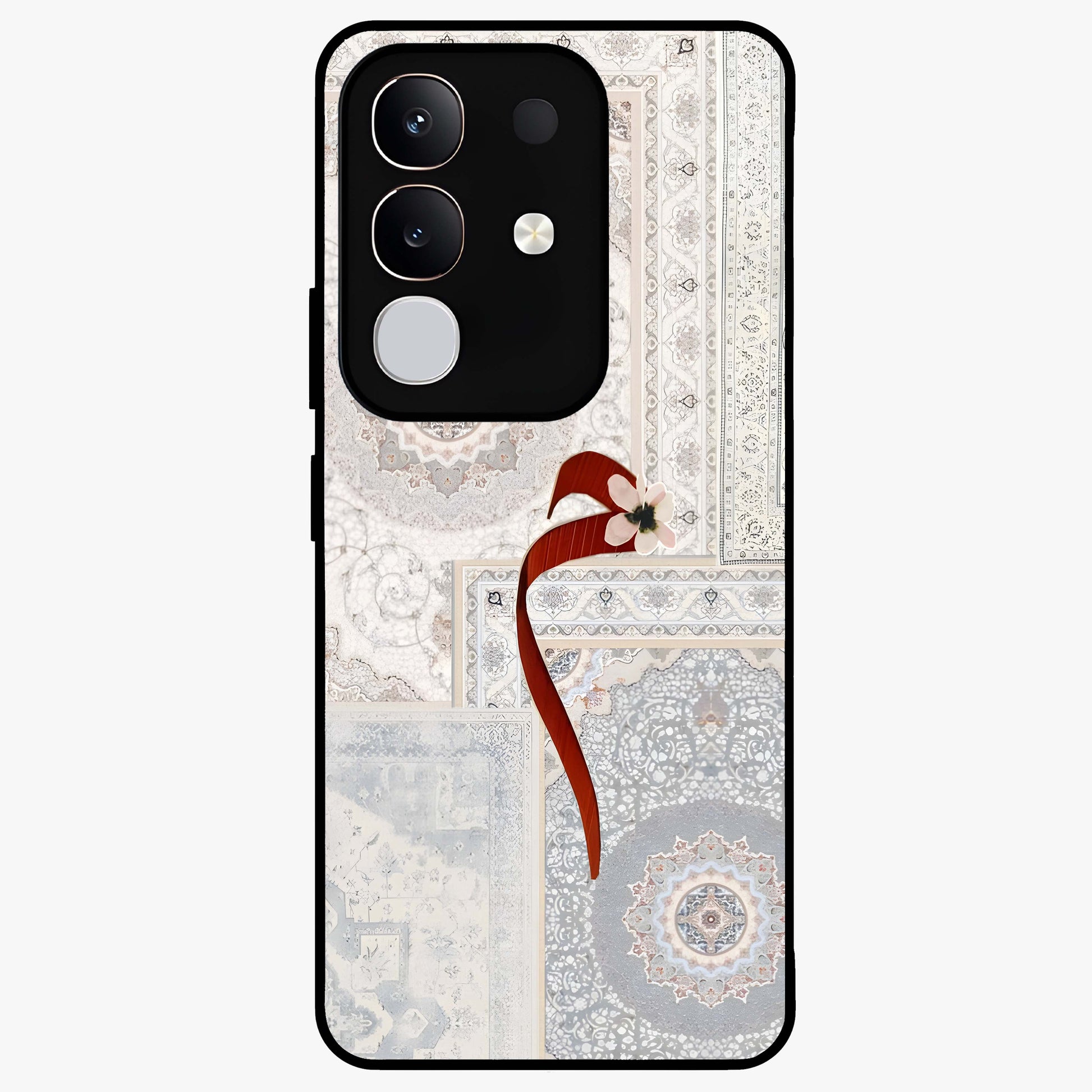 White Aesthetic Bow Glass Case showing flat back view with minimal bow artwork and glossy glass finish.