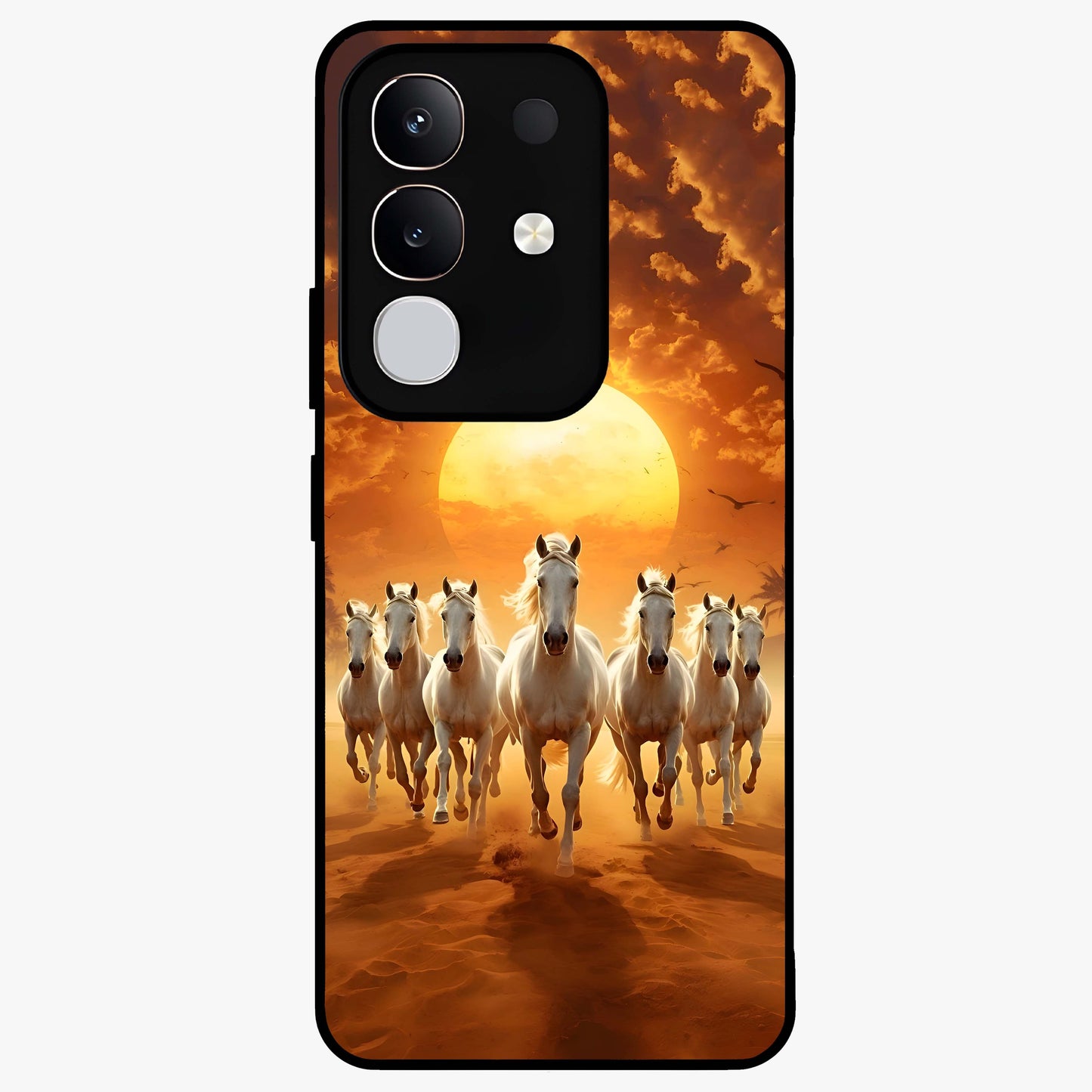 Wild Sunset Majesty Glass Case showing flat back view with majestic sunset landscape artwork and glossy glass finish.