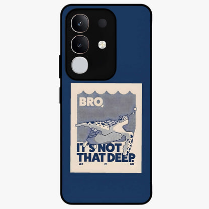 Worry Less Swim Glass Case showing flat back view with playful motivational artwork and glossy glass finish.