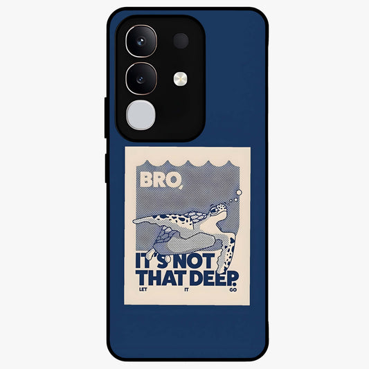 Worry Less Swim Glass Case showing flat back view with playful motivational artwork and glossy glass finish.