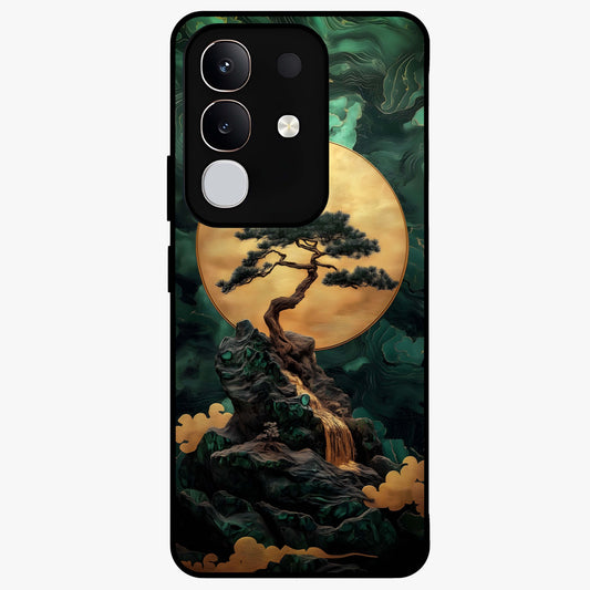Zen Moon Rise Glass Case showing flat back view with calm moonrise artwork and glossy glass finish.
