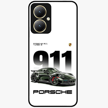 911 Turbo Dominance Glass Case showing clean flat back view with bold 911 sports car artwork and glossy glass finish.