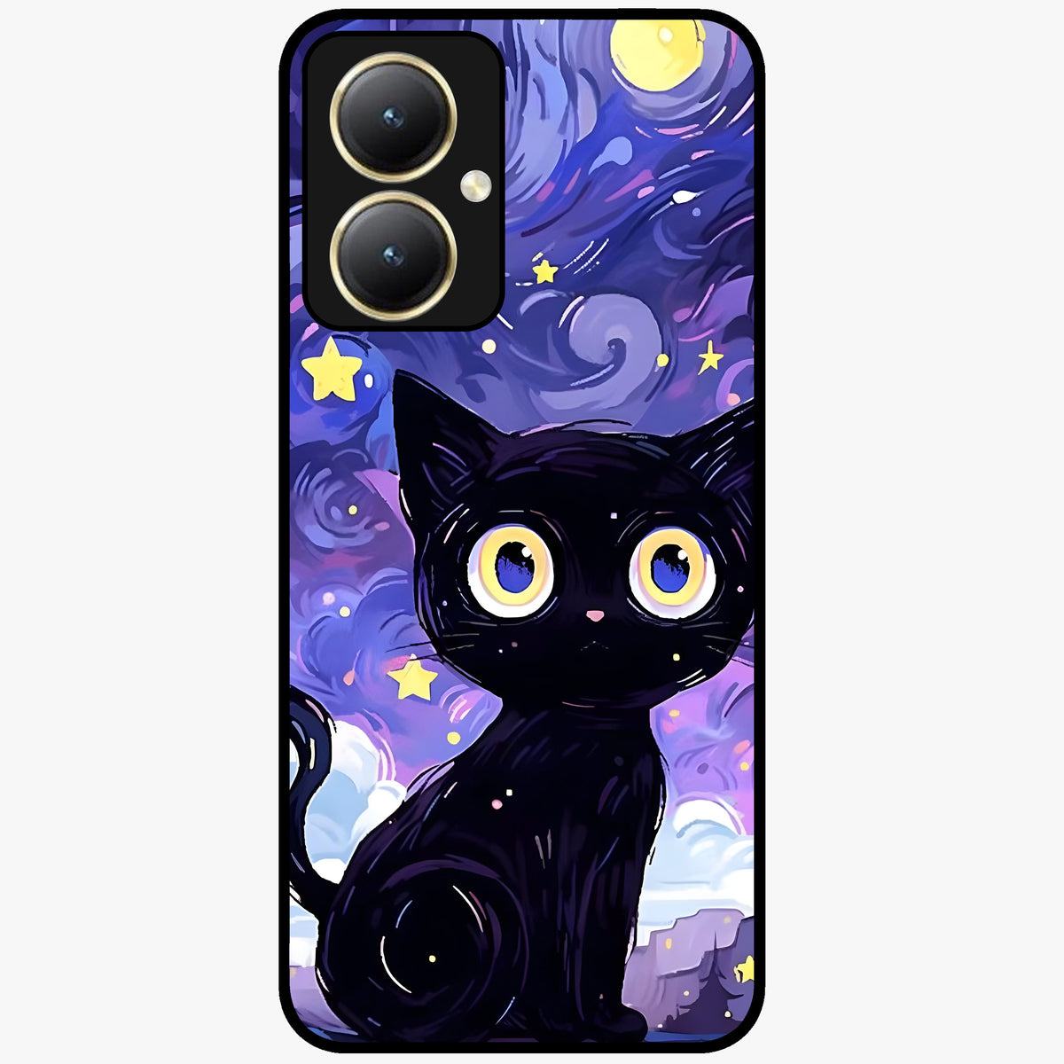 Abstract Cat Art Glass Case showing flat back view with artistic cat illustration and glossy glass finish.