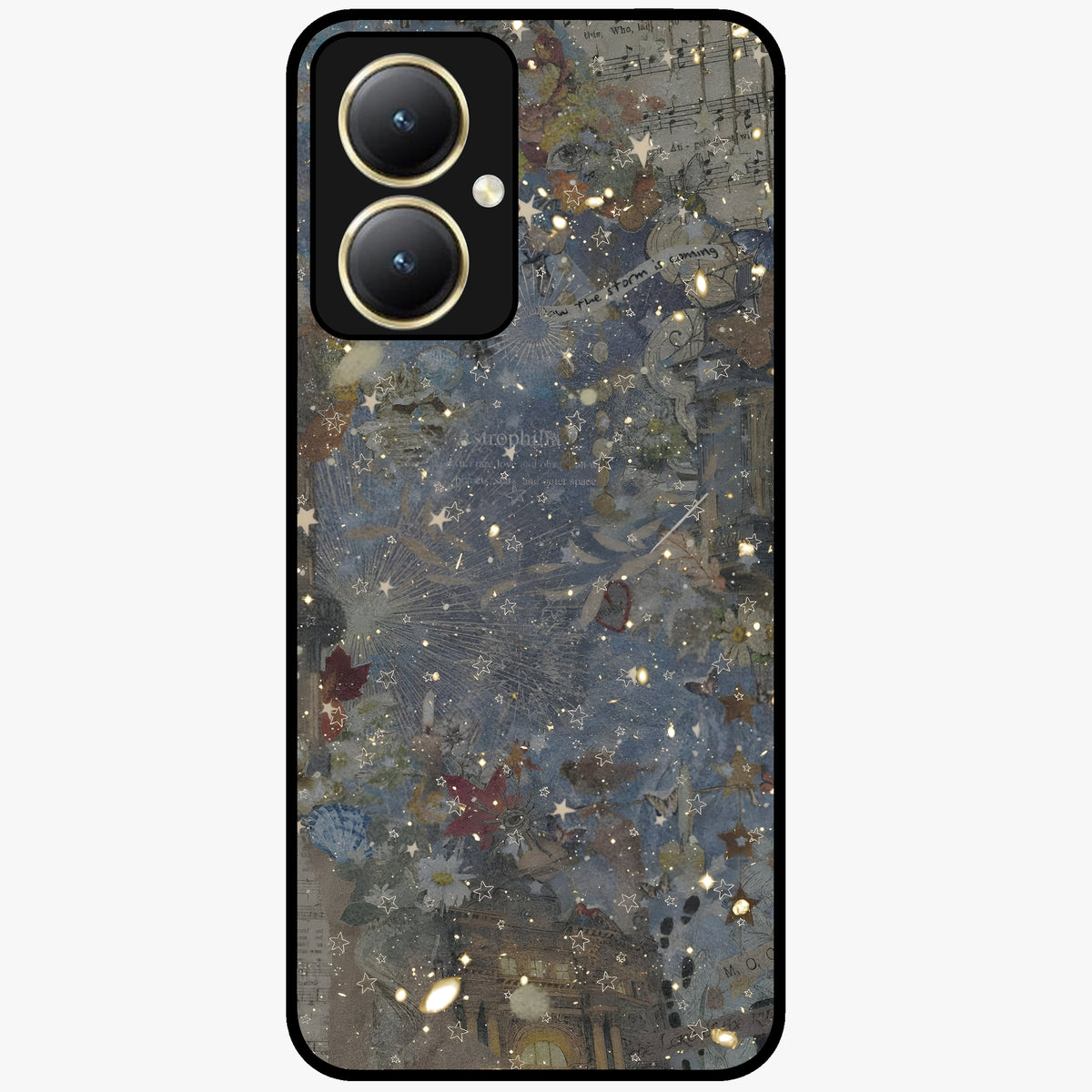 Aesthetic Astrolophia Glass Case showing flat back view with dreamy aesthetic design and glossy glass finish.