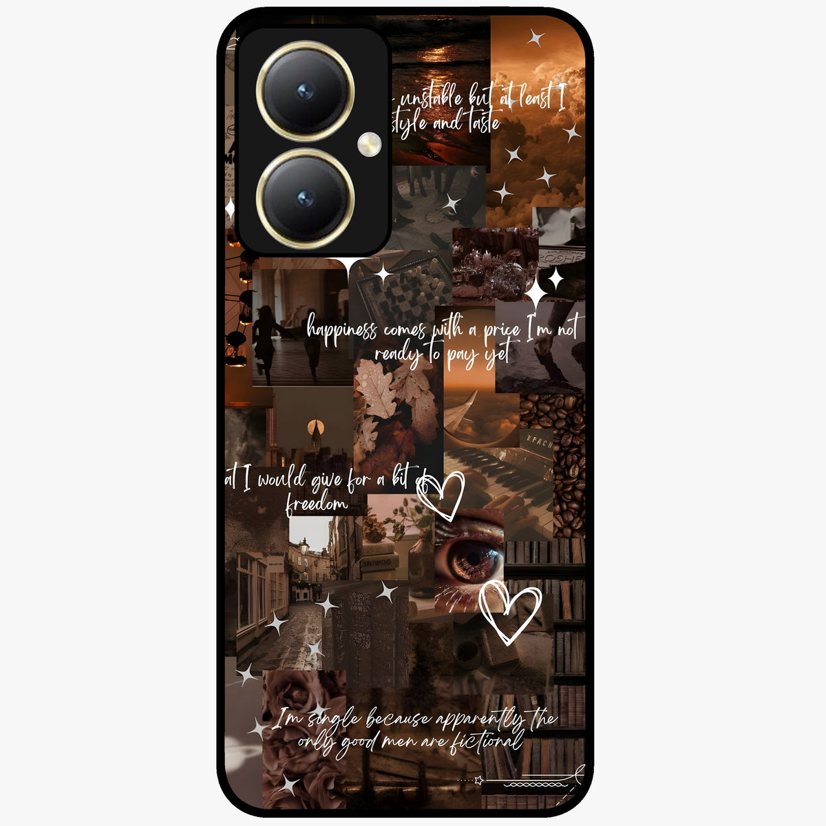 Bittersweet Aesthetic Chaos Glass Case showing flat back view with artistic chaotic aesthetic design and glossy glass finish.