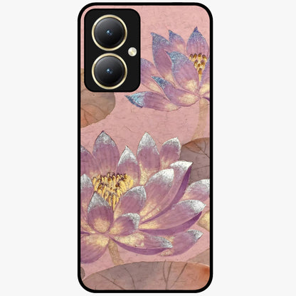 Blossom Mist Lotus Glass Case showing flat back view with serene lotus blossom artwork and glossy glass finish.