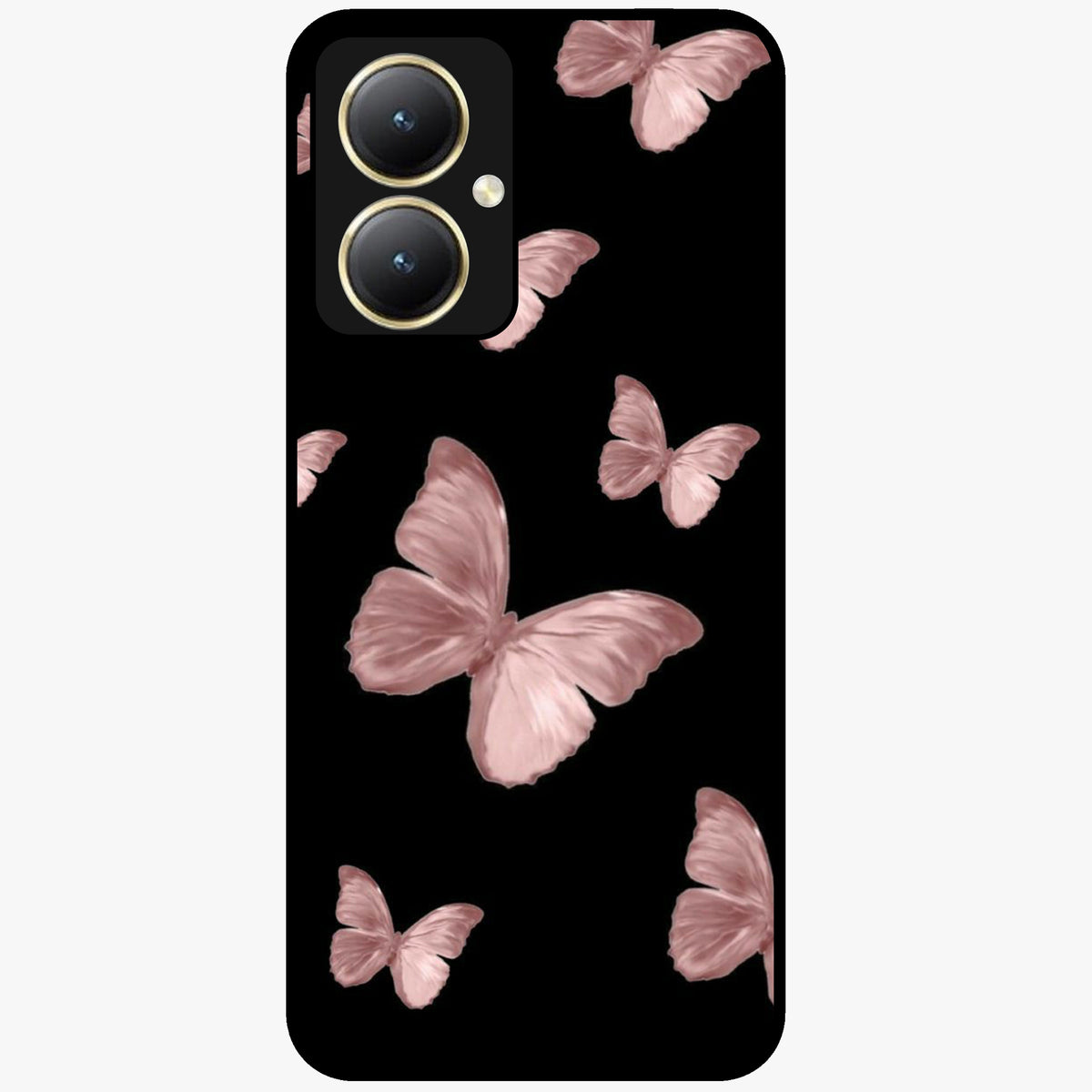 Butterfly Pattern Glass Case showing flat back view with elegant butterfly pattern artwork and glossy glass finish.