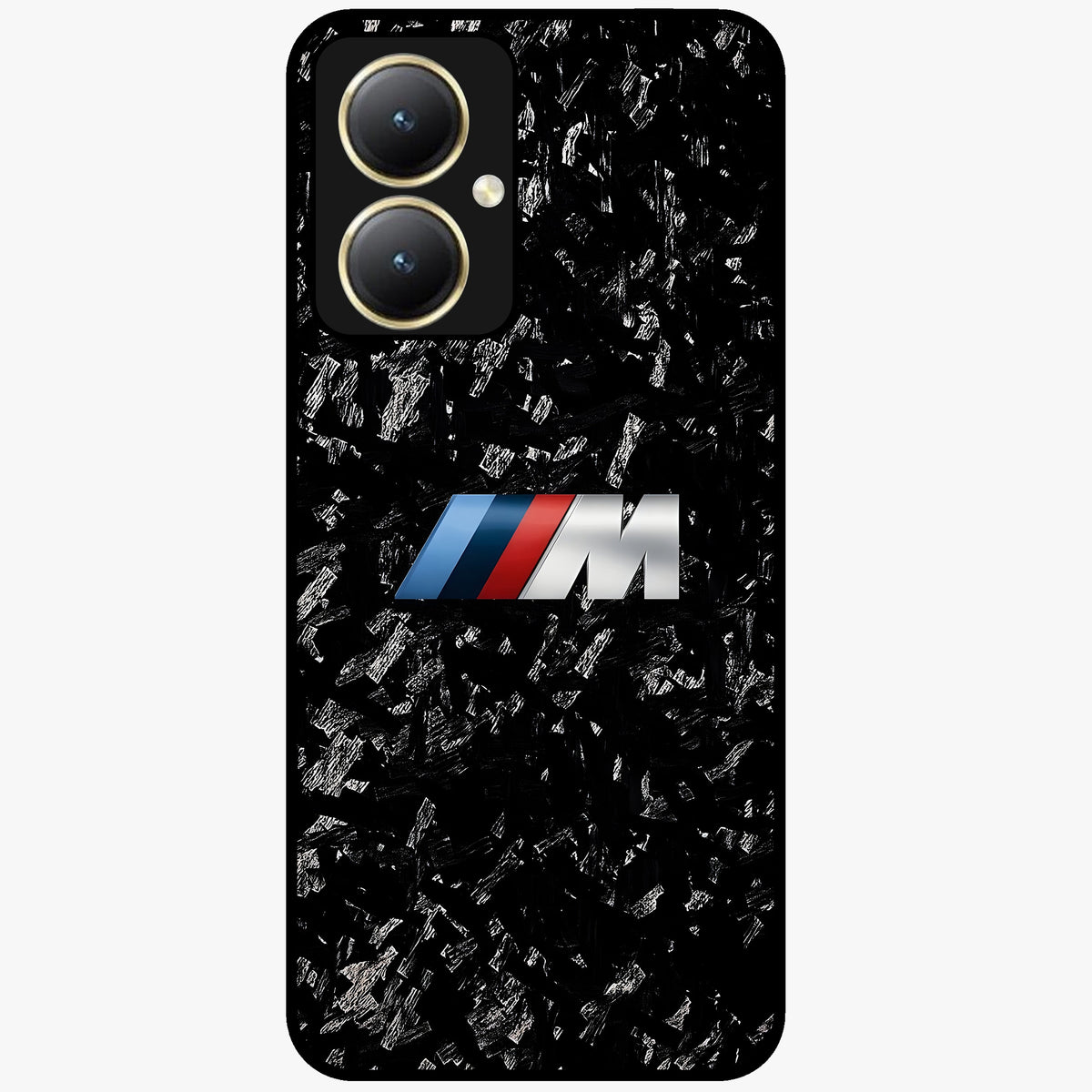 Carbon Speed Mark Glass Case showing flat back view with sporty carbon pattern artwork and glossy glass finish.