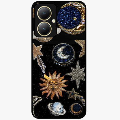 Celestial Gem Constellations Glass Case showing flat back view with sparkling constellation artwork and glossy glass finish.