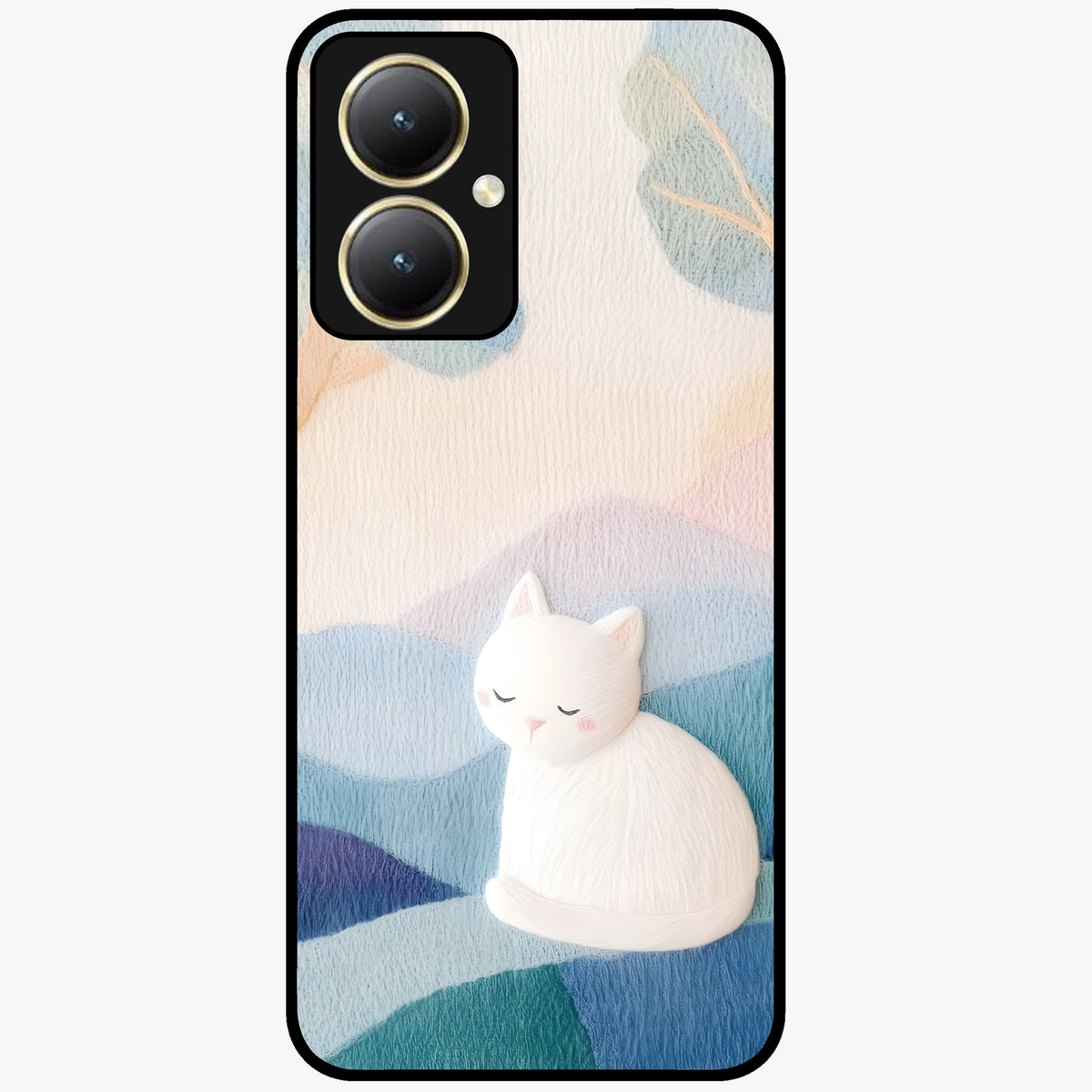 Cotton Dream Cat Glass Case showing flat back view with soft dreamy cat artwork and glossy glass finish.