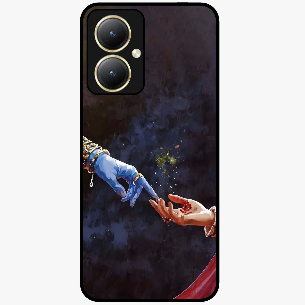 Divine Touch Eternal Glass Case showing flat back view with spiritual themed artwork and glossy glass finish.