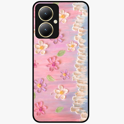 Dreamy Painted Garden Glass Case showing flat back view with artistic painted floral garden artwork and glossy glass finish.