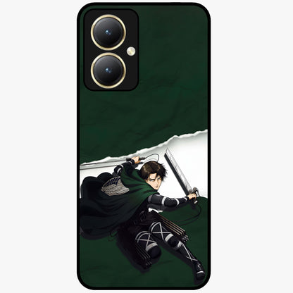 Emerald War Vanguard Glass Case showing flat back view with powerful warrior themed artwork and glossy glass finish.