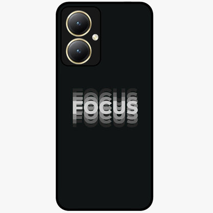 Focus Mode On Glass Case showing flat back view with bold motivational typography design and glossy glass finish.